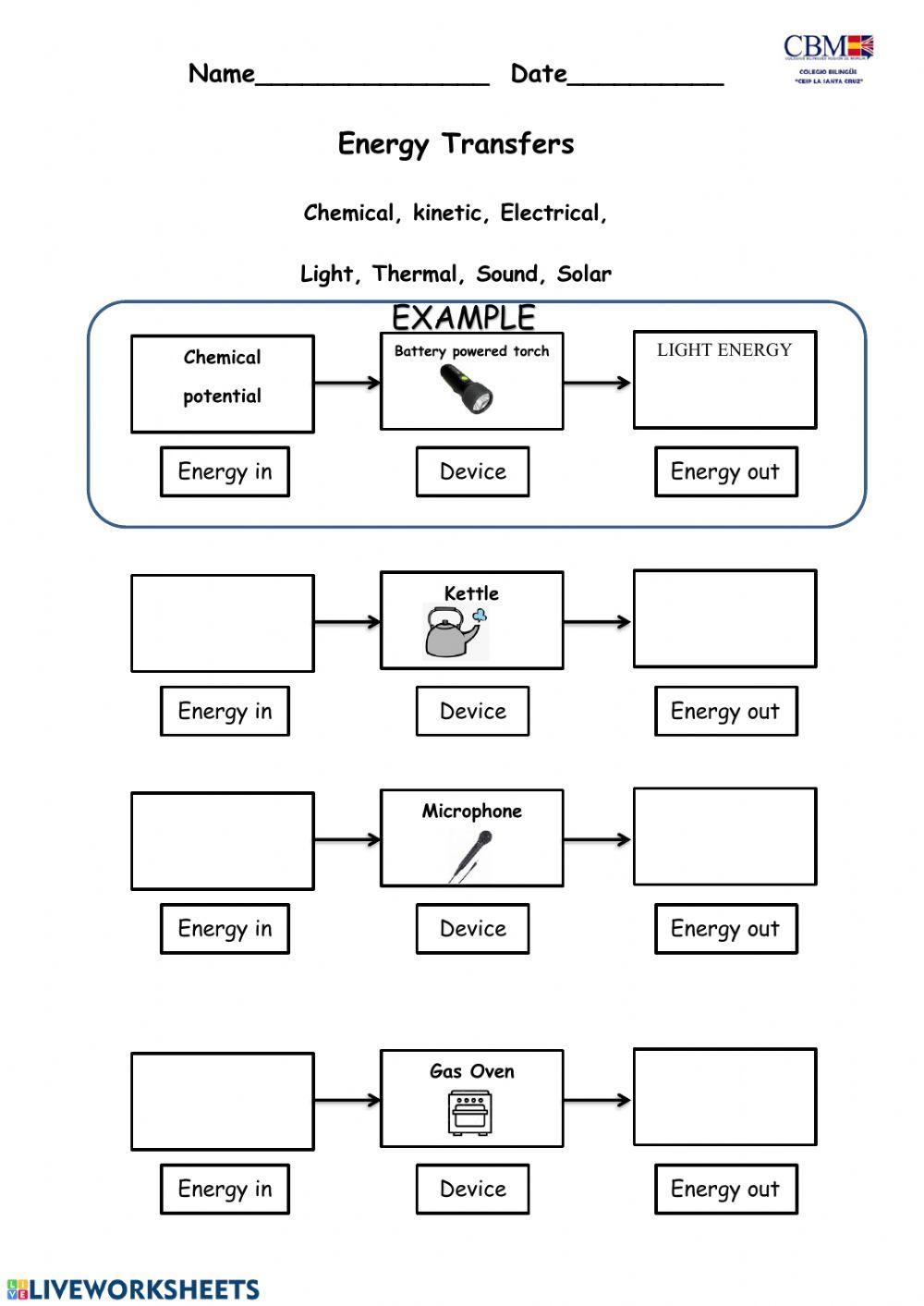 Energy Transformation Interactive Worksheet Live Worksheets 