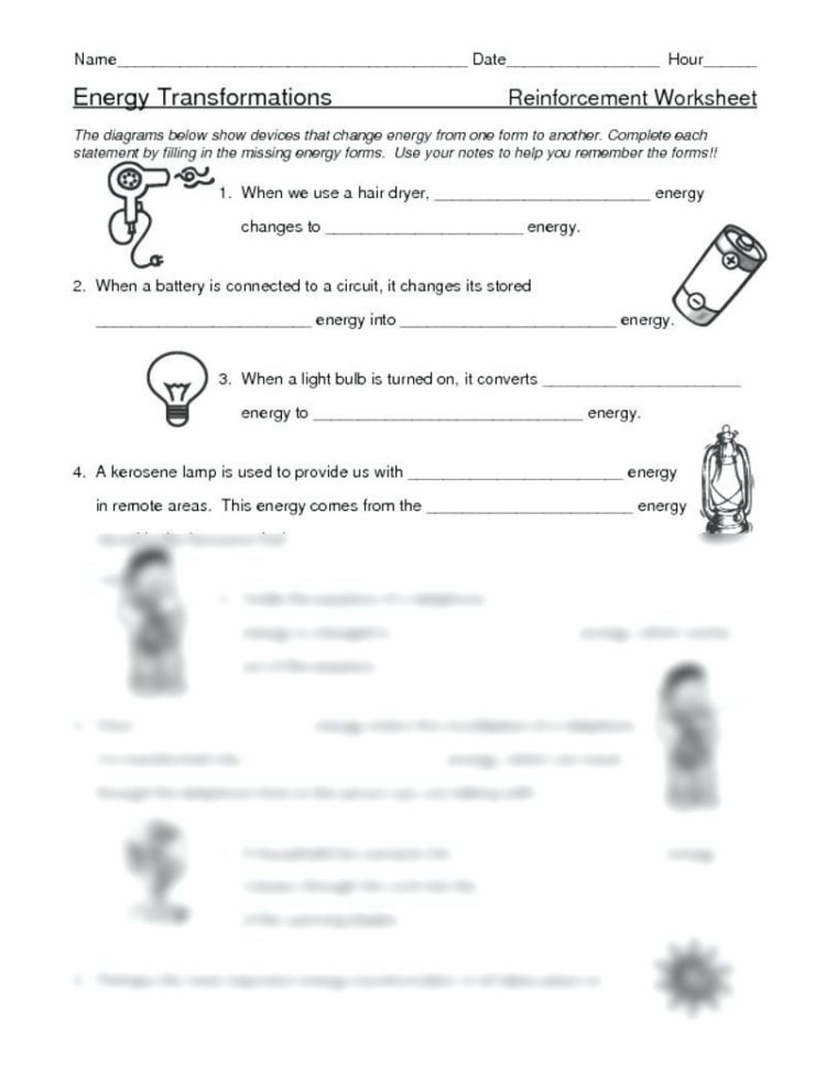 energy transformation worksheet