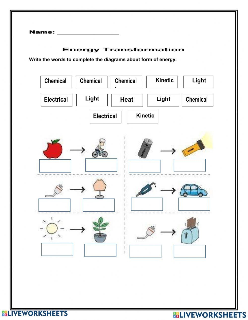 Energy Transformation Worksheet Worksheet For 5th 8th Grade 