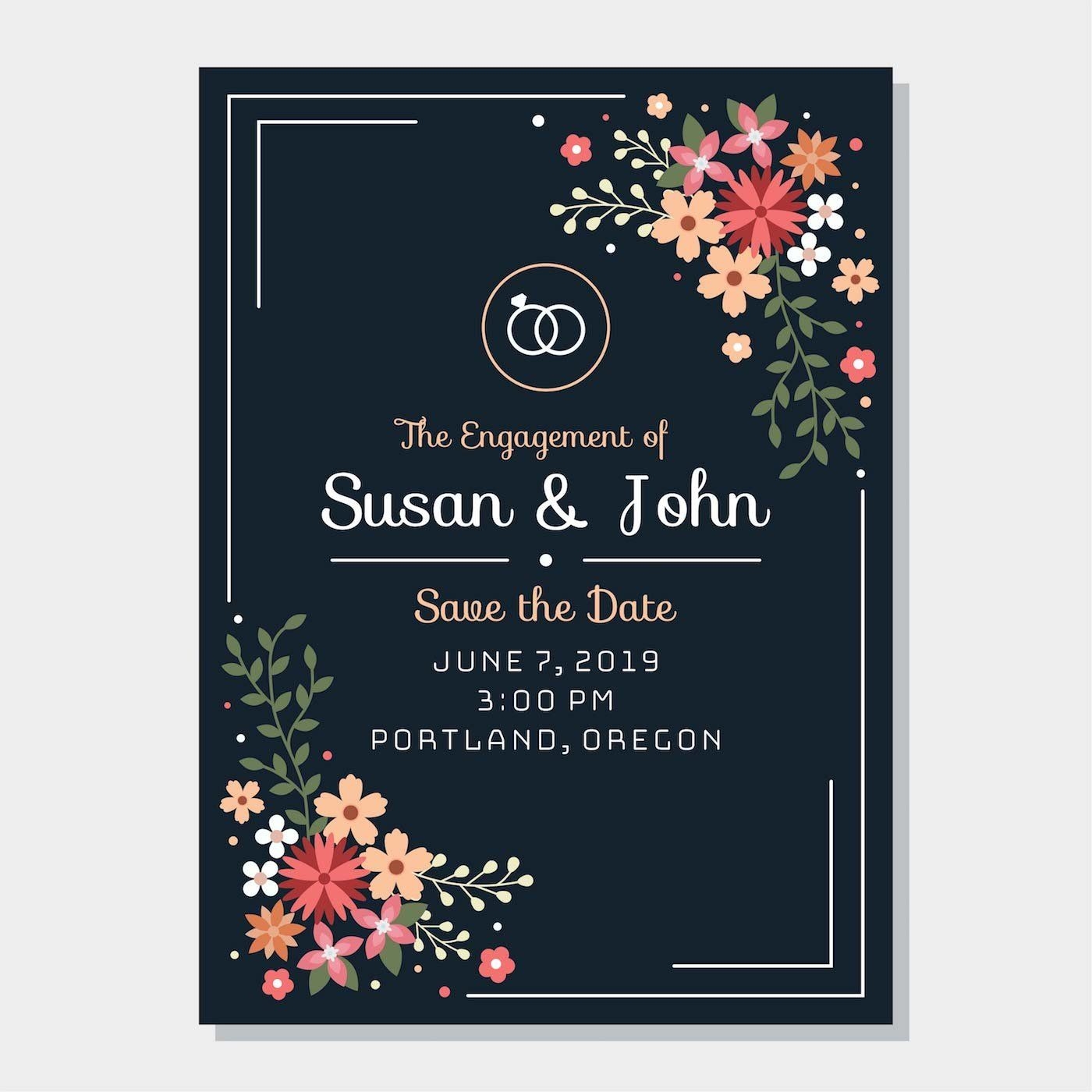 Engagement Invitation Card Template Navy Blue