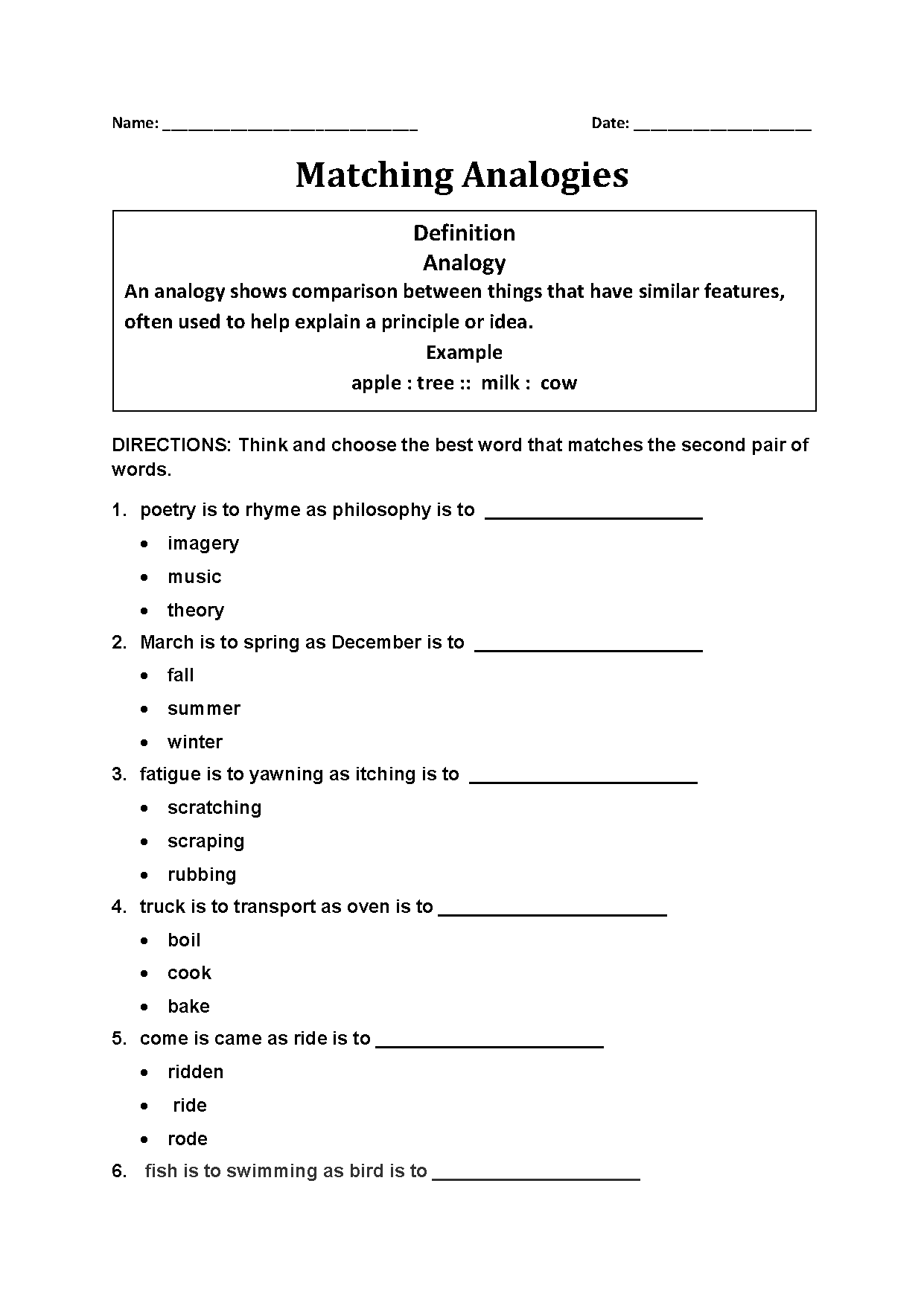 analogy worksheets