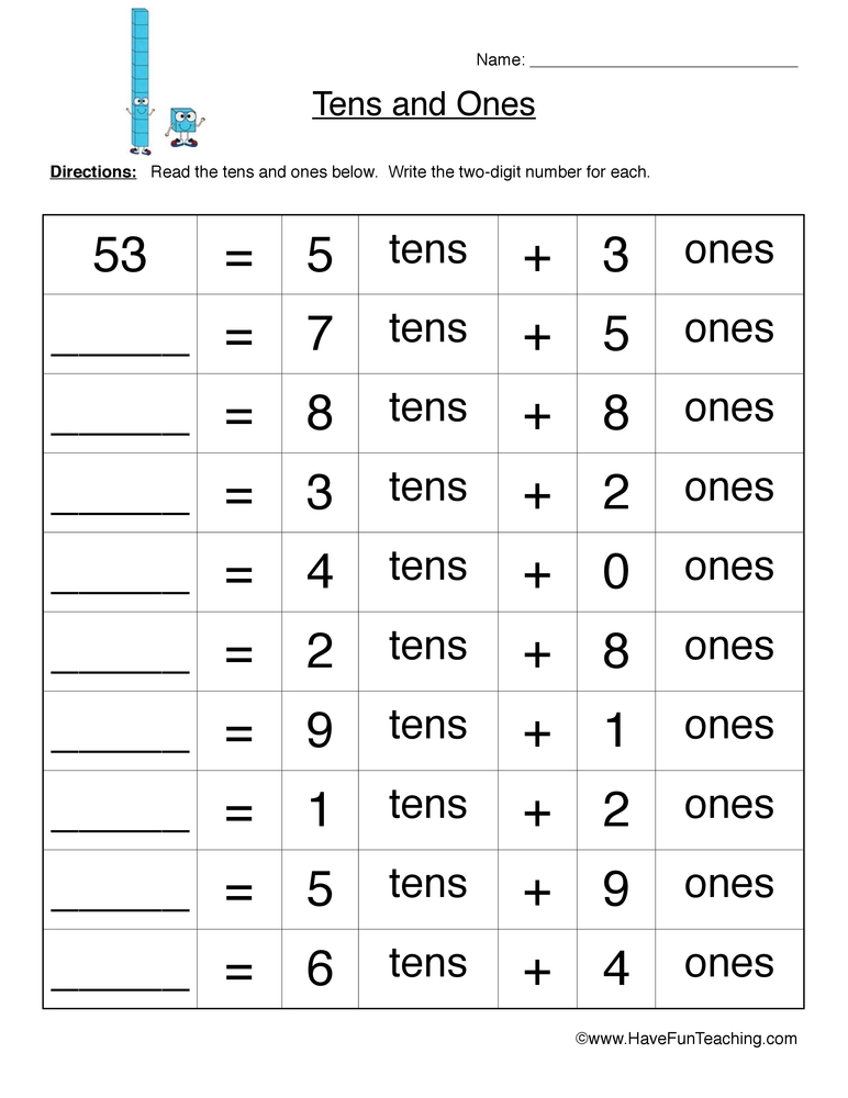 tens and ones worksheets