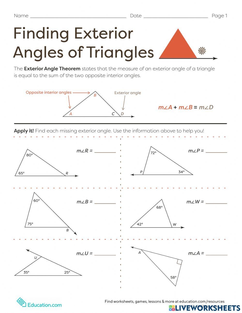 Exterior Angle Theorem For Triangles Practice Problems Geometry 