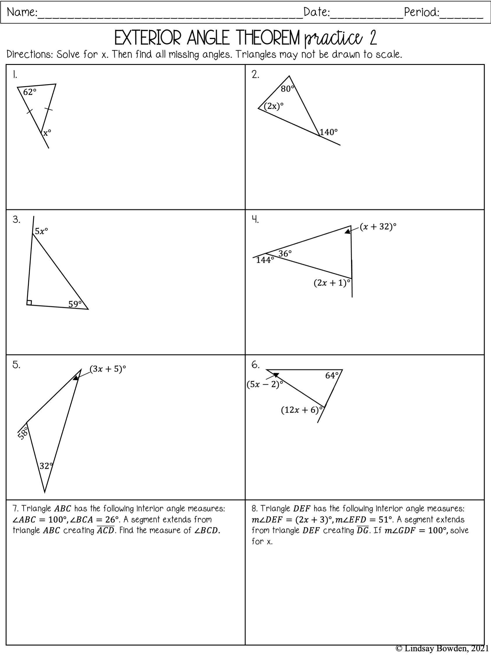 Exterior Angle Theorem Worksheet Worksheets Library