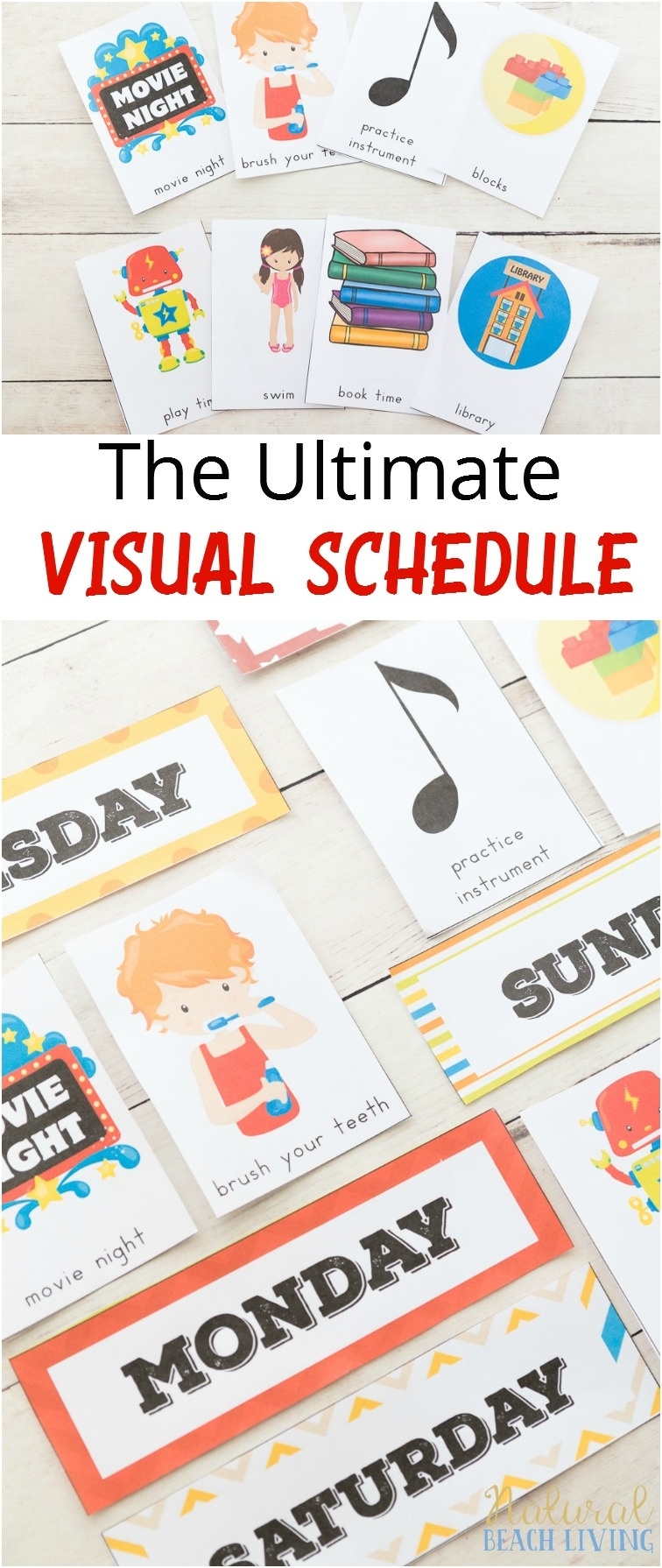 Extra Daily Visual Schedule Cards Free Printables Natural Beach 
