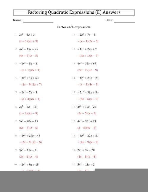 Factoring Quadratics Worksheet Chalkdoc FactorWorksheets