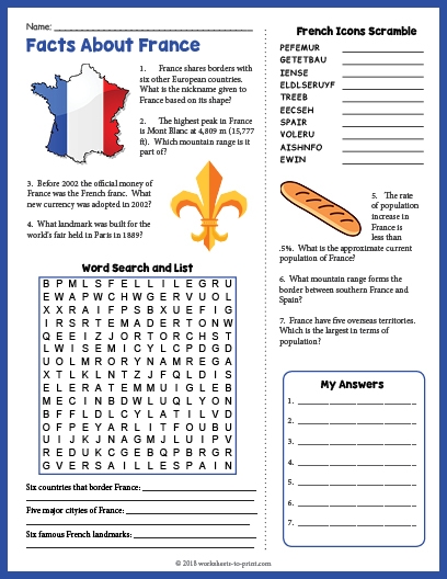 Facts About France Geography Worksheet