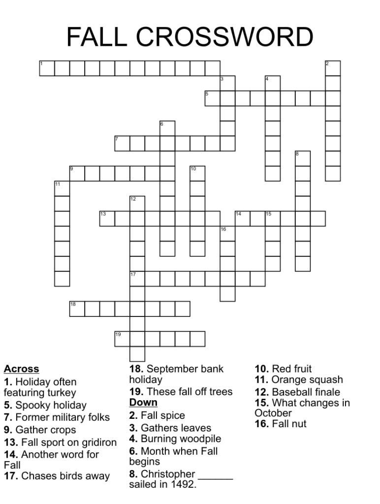 Fall Crossword Puzzle Free Printable Free Crossword Puzzles Printable
