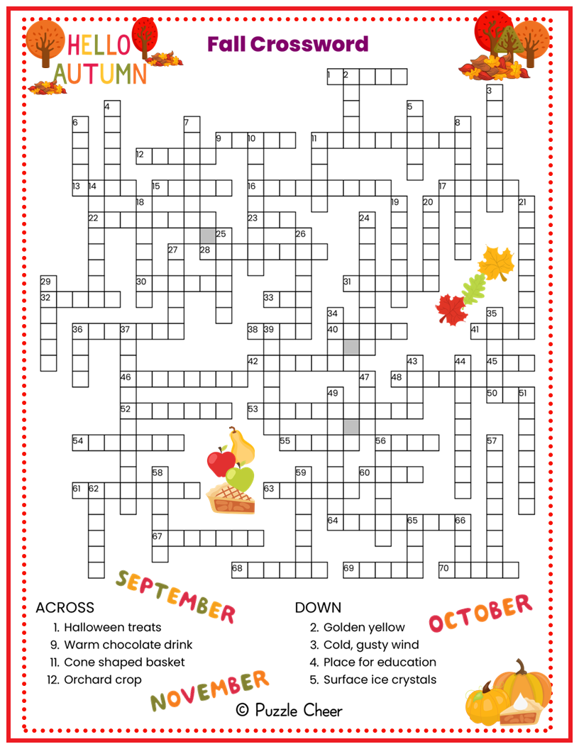free fall crossword puzzle printable