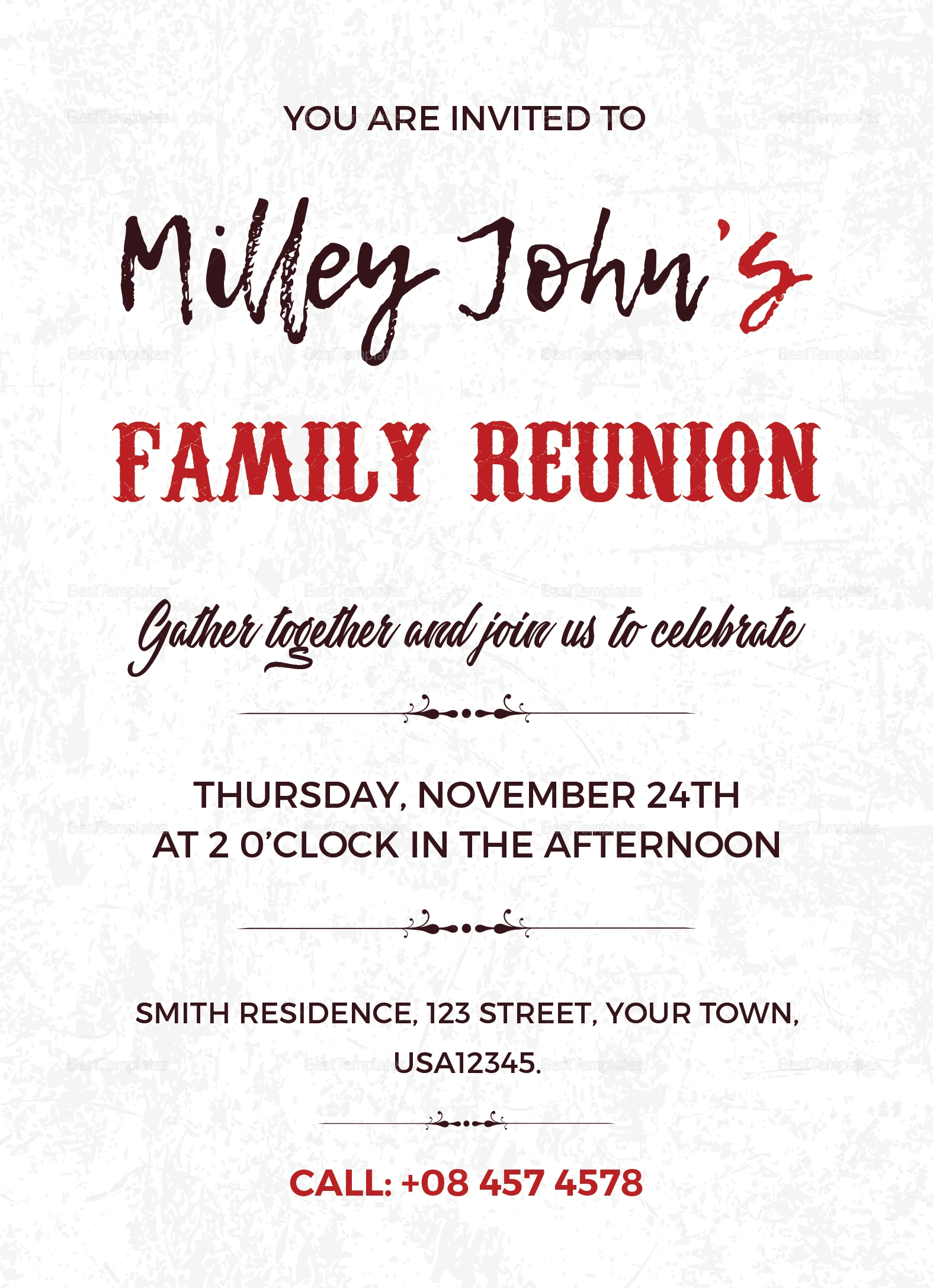 Family Reunion Invitation Card Design Template In Word PSD Publisher