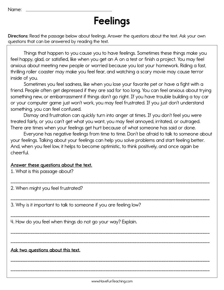 Feelings Worksheet By Teach Simple