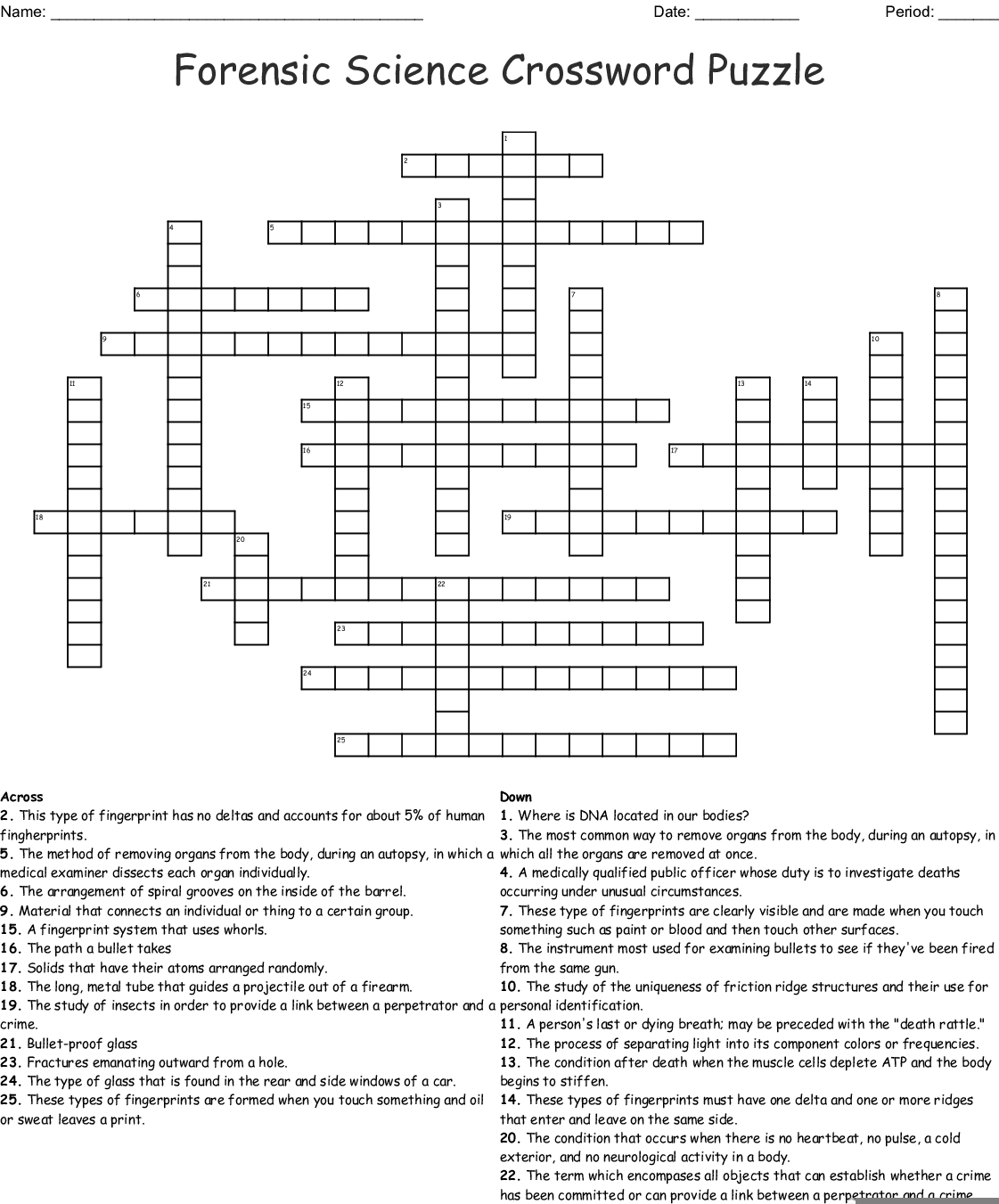 Fibers In Forensics Review Worksheet Crossword Puzzle Answers