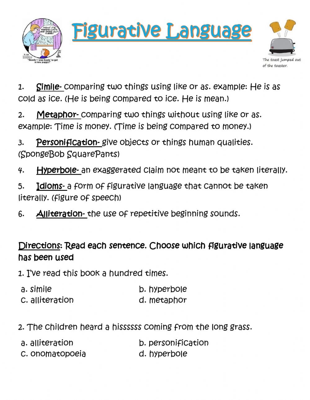 Figurative Language Worksheets For Kids Language Worksheets