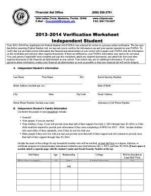 Fillable Online Chipola Independent Verification Worksheet Chipola