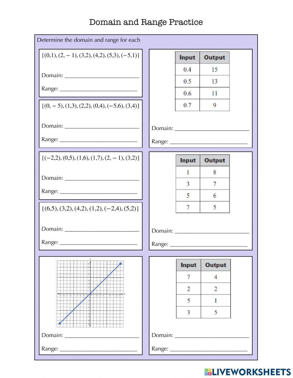 domain and range of graphs worksheet