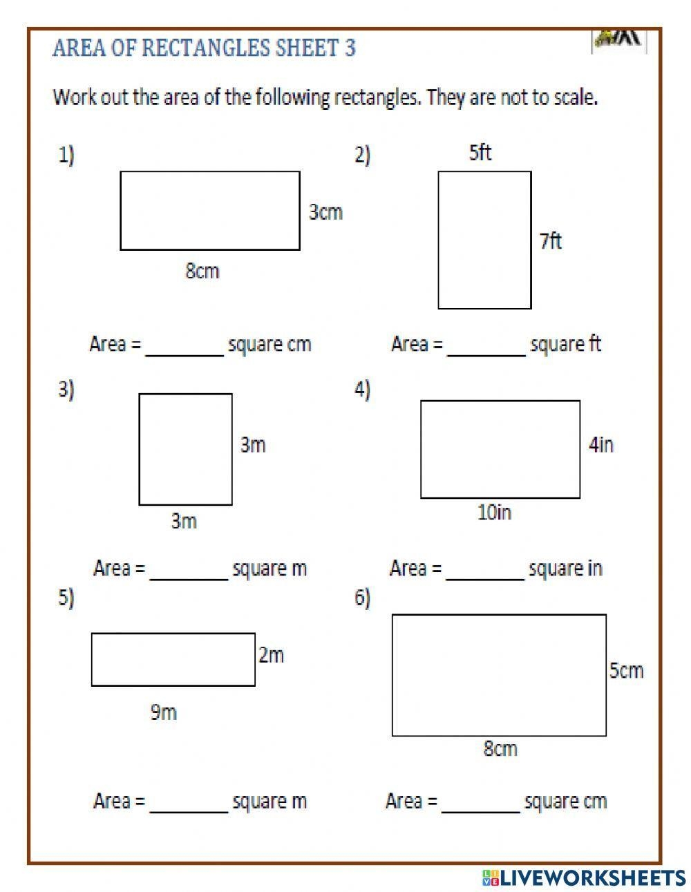 Find The Area Of A Rectangle Worksheet Live Worksheets Worksheets 