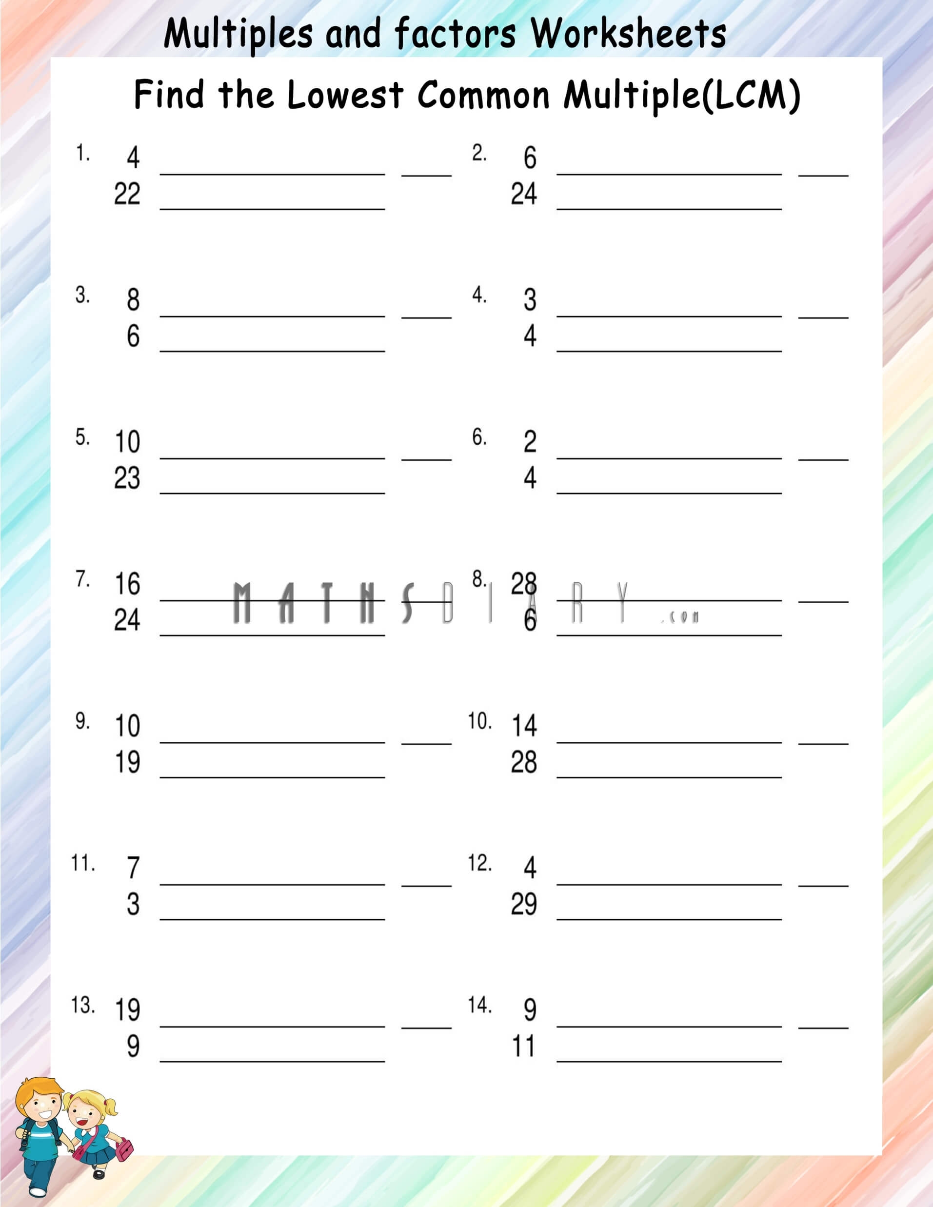 Finding Lowest Common Multiples Worksheets Math Worksheets 