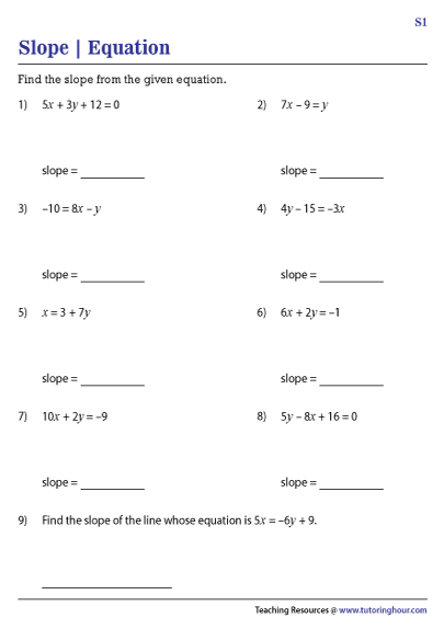 Finding Slope From The Equation Of A Line Worksheets Worksheets Library