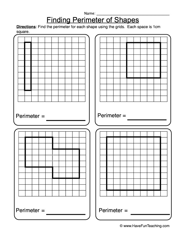 Finding The Perimeter Of Shapes Grid Worksheet Have Fun Teaching
