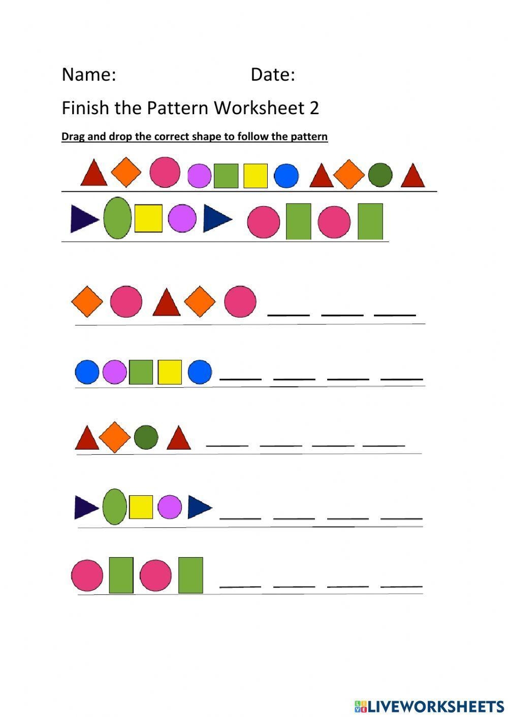 Finish The Pattern Worksheet 2 Worksheet Live Worksheets Worksheets 
