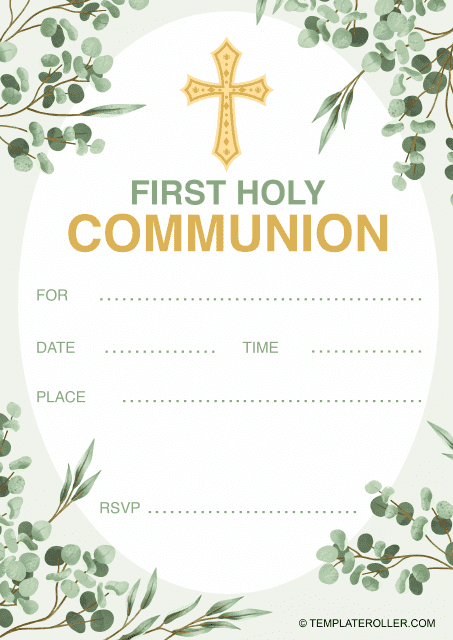 First Communion Invitation Template Green Download Printable PDF