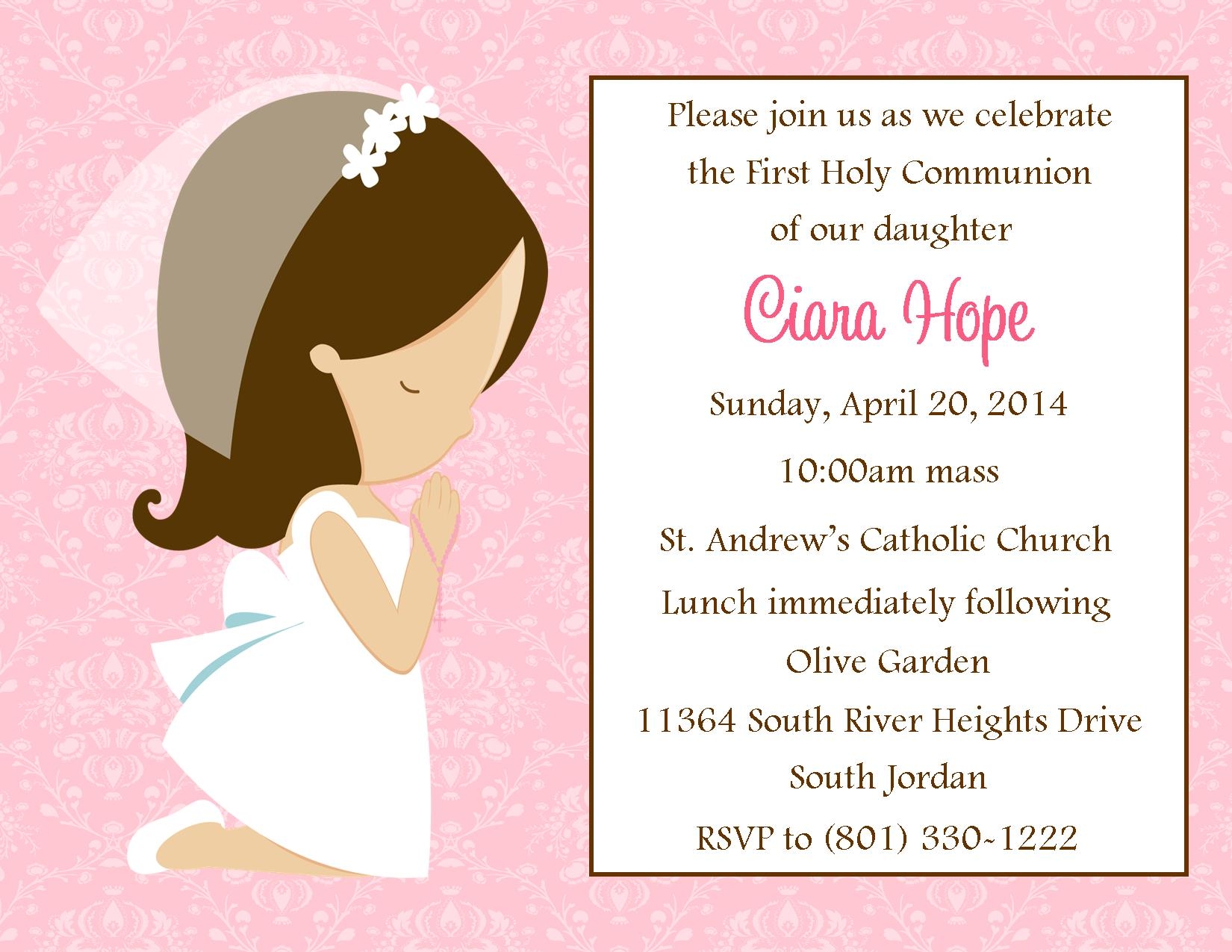 First Holy Communion Invitation Templates Free