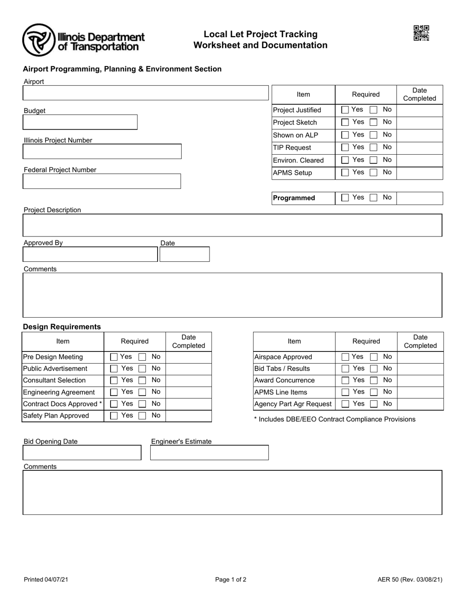 Form AER50 Download Fillable PDF Or Fill Online Local Let Project 