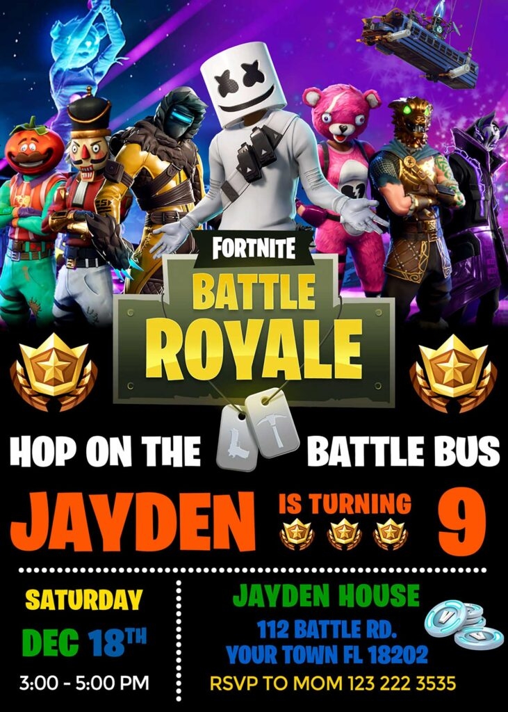 Fortnite Birthday Party Invitation Blue Template 48 OFF