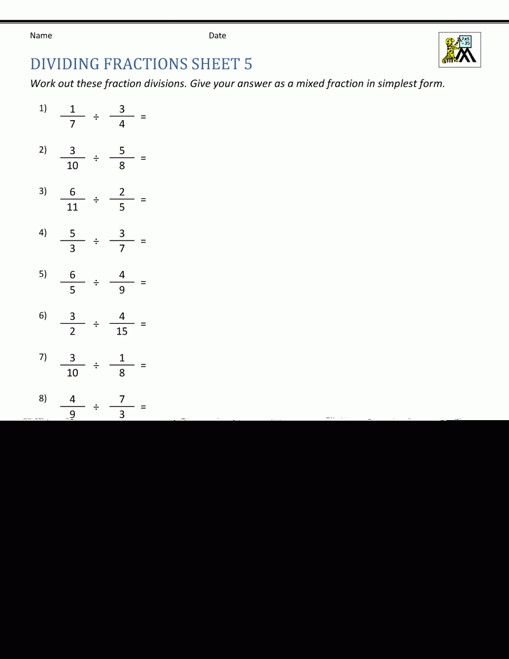 Fractions As Division Worksheets Divisonworksheets