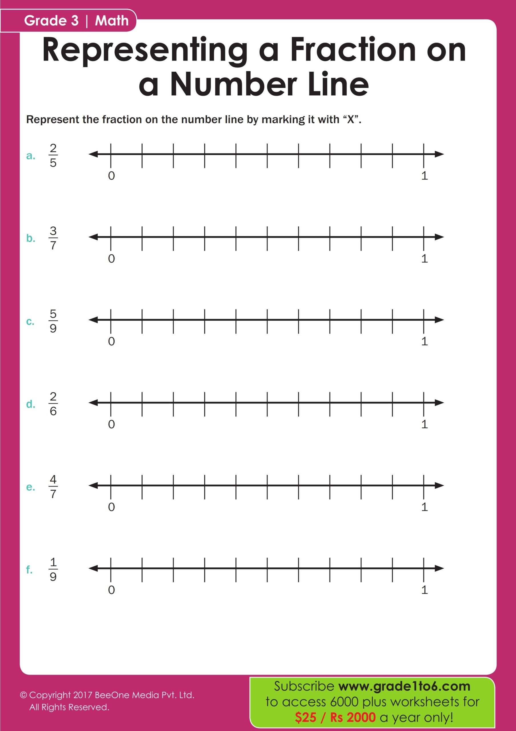 fraction number line worksheets