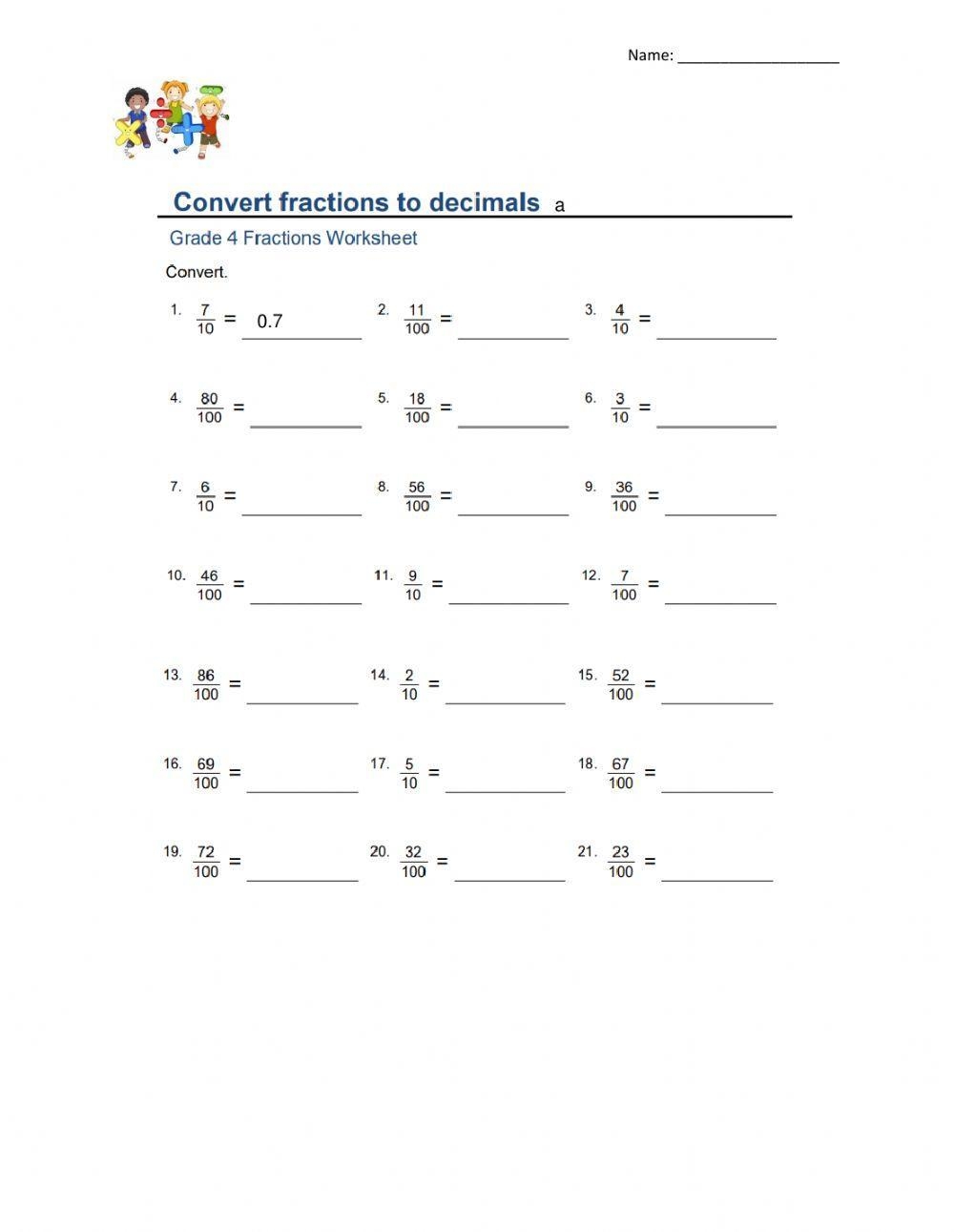 Fractions To Decimals Worksheets K5 Learning Worksheets Library