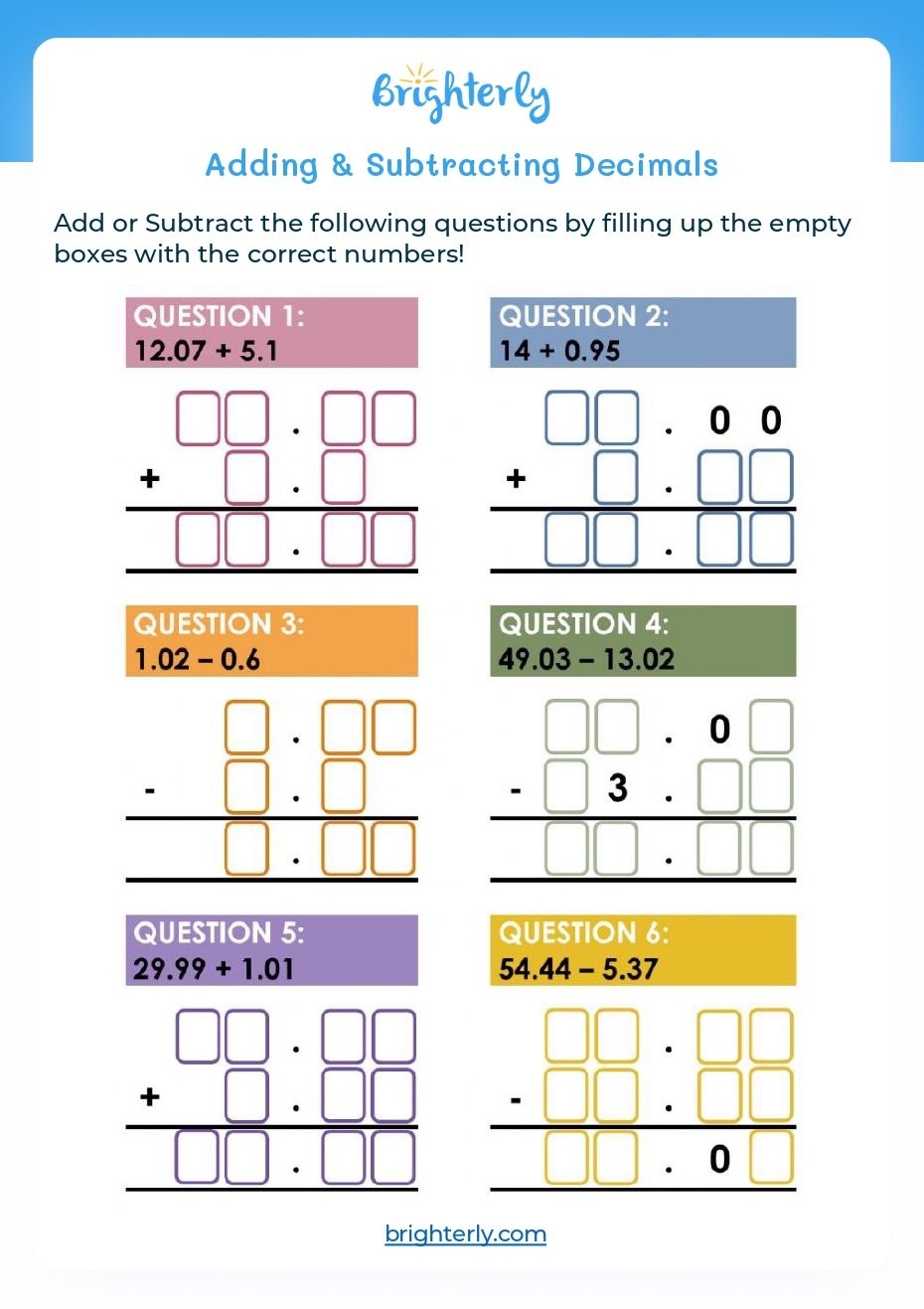 adding and subtracting decimals worksheets pdf