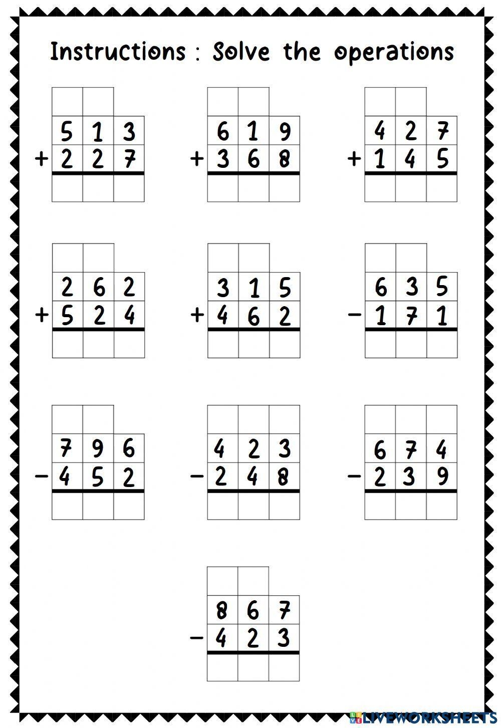 math addition and subtraction worksheets