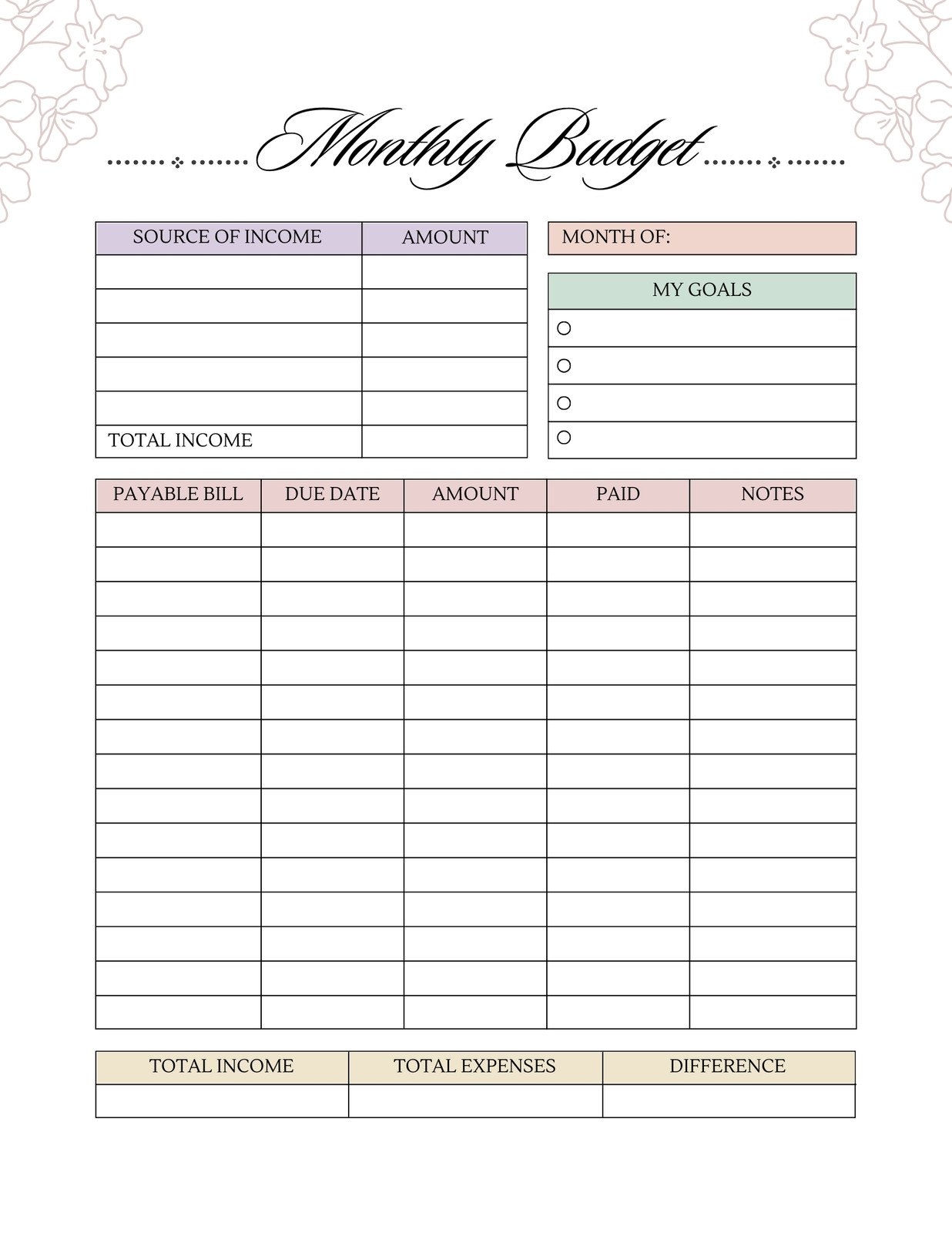 printable budget worksheet pdf free