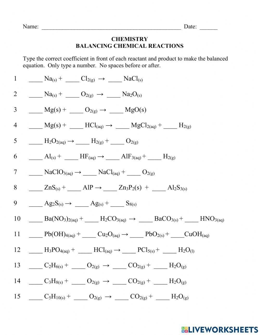 chemistry about balancing equations worksheet