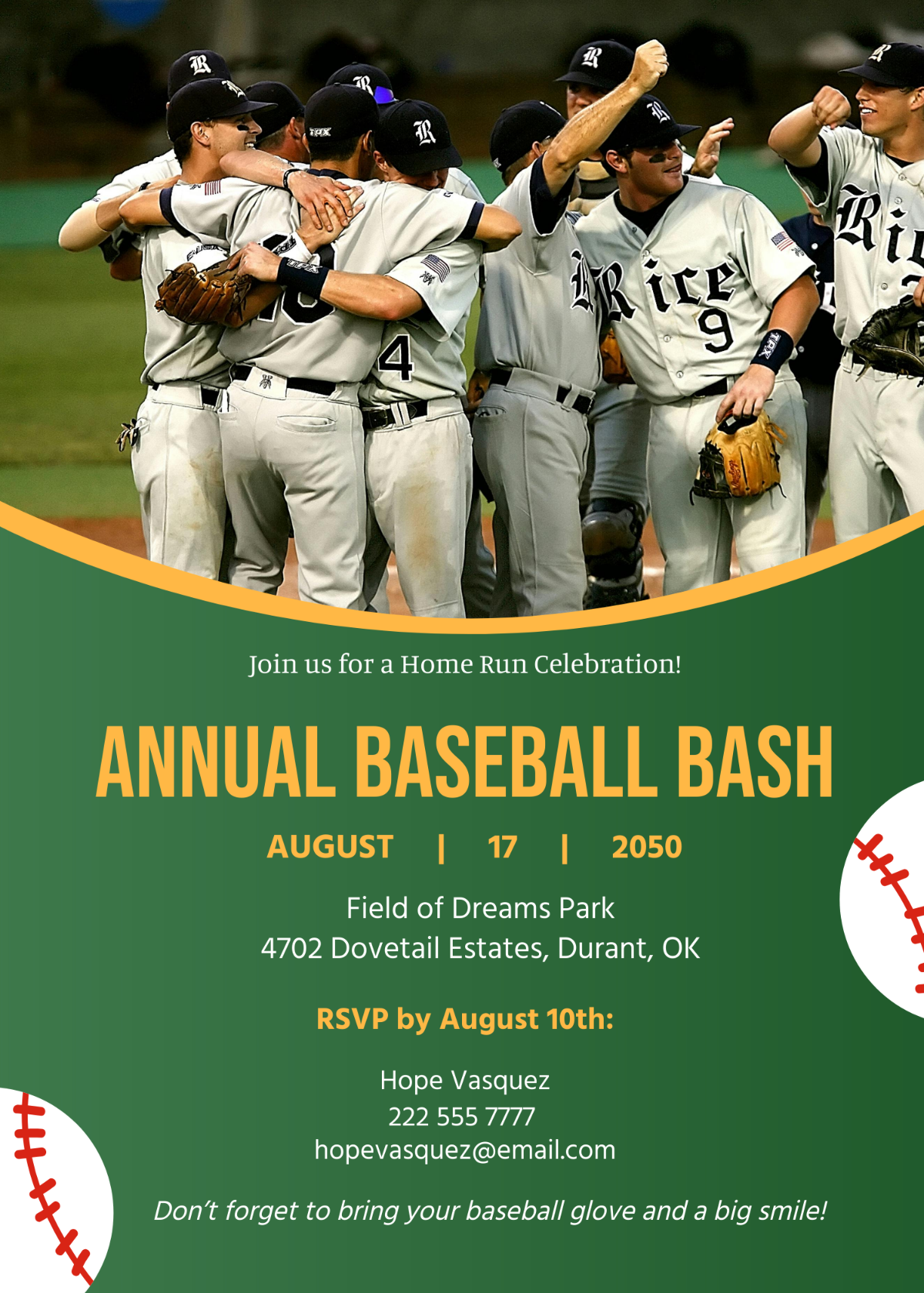 Free Baseball Party Invitation With Photo Template Edit Online 
