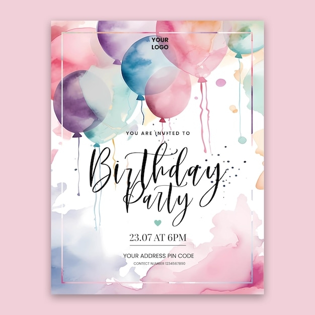 Free Birthday Party Invite Template Premium AI generated PSD