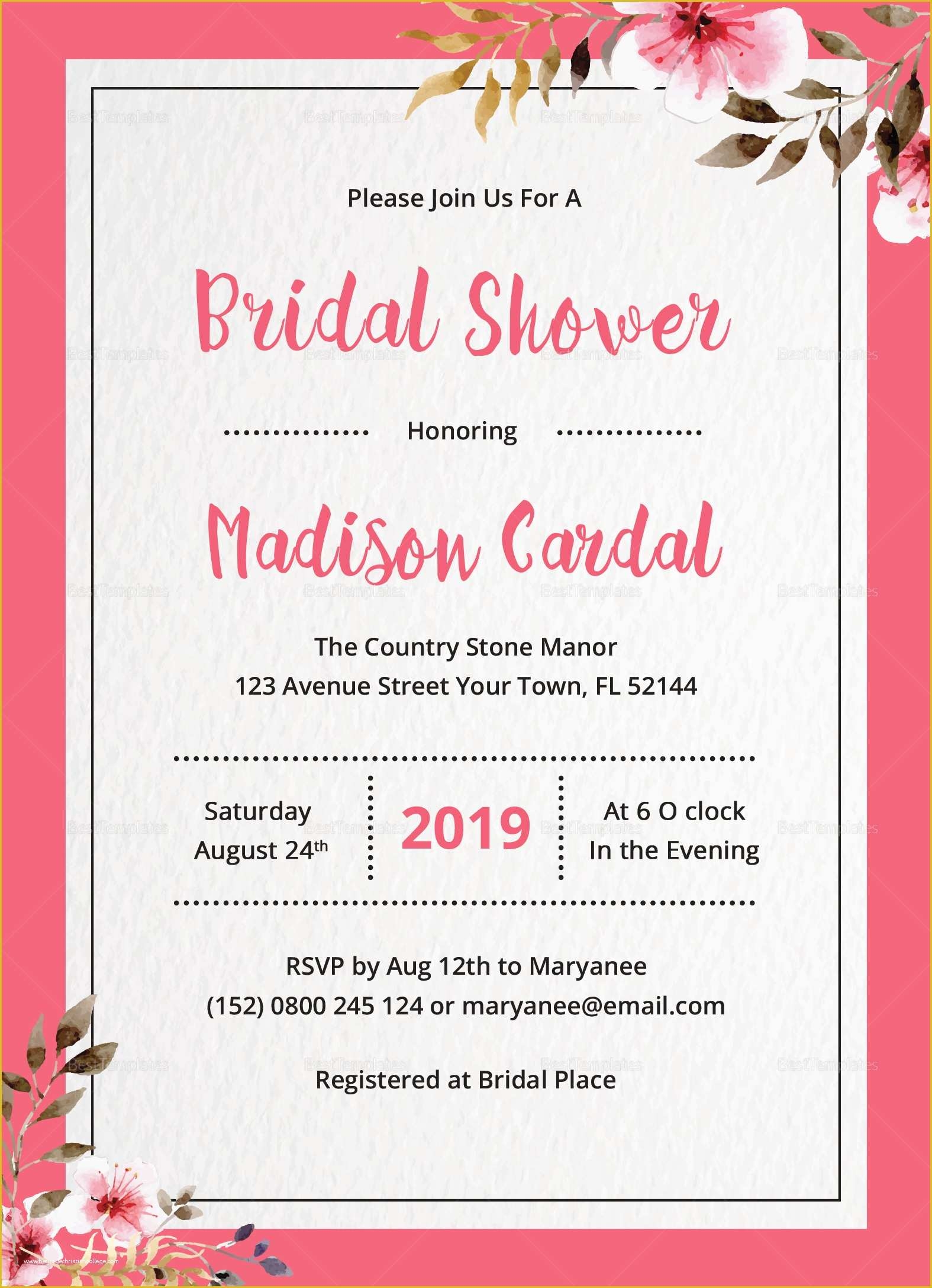 Free Bridal Shower Invitation Templates Photoshop Of Bridal Shower