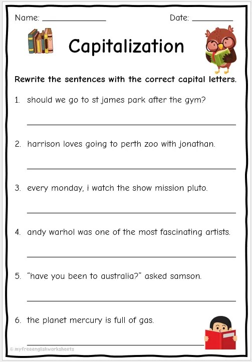 Free Capitalization Worksheet For Grade 1 The Learning Apps