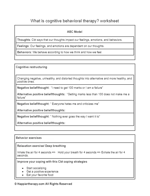 cognitive behavioral worksheets