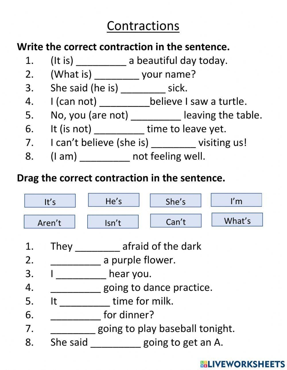 Free Contractions Worksheets And Printouts Worksheets Library