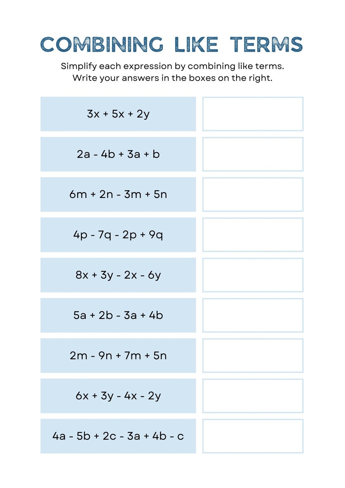 combining like terms worksheet pdf