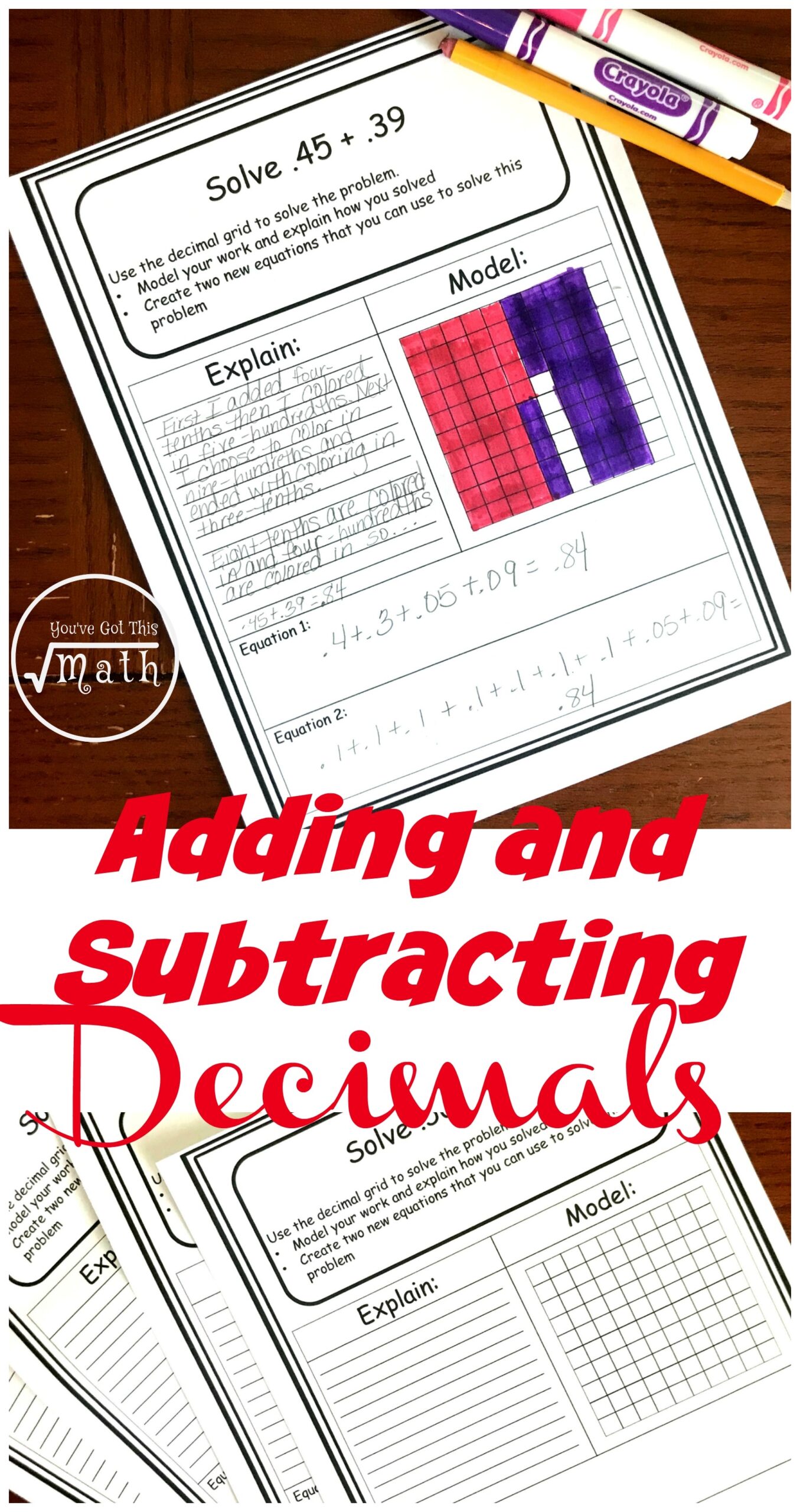 FREE Decimal Addition And Subtraction Worksheets Using Models