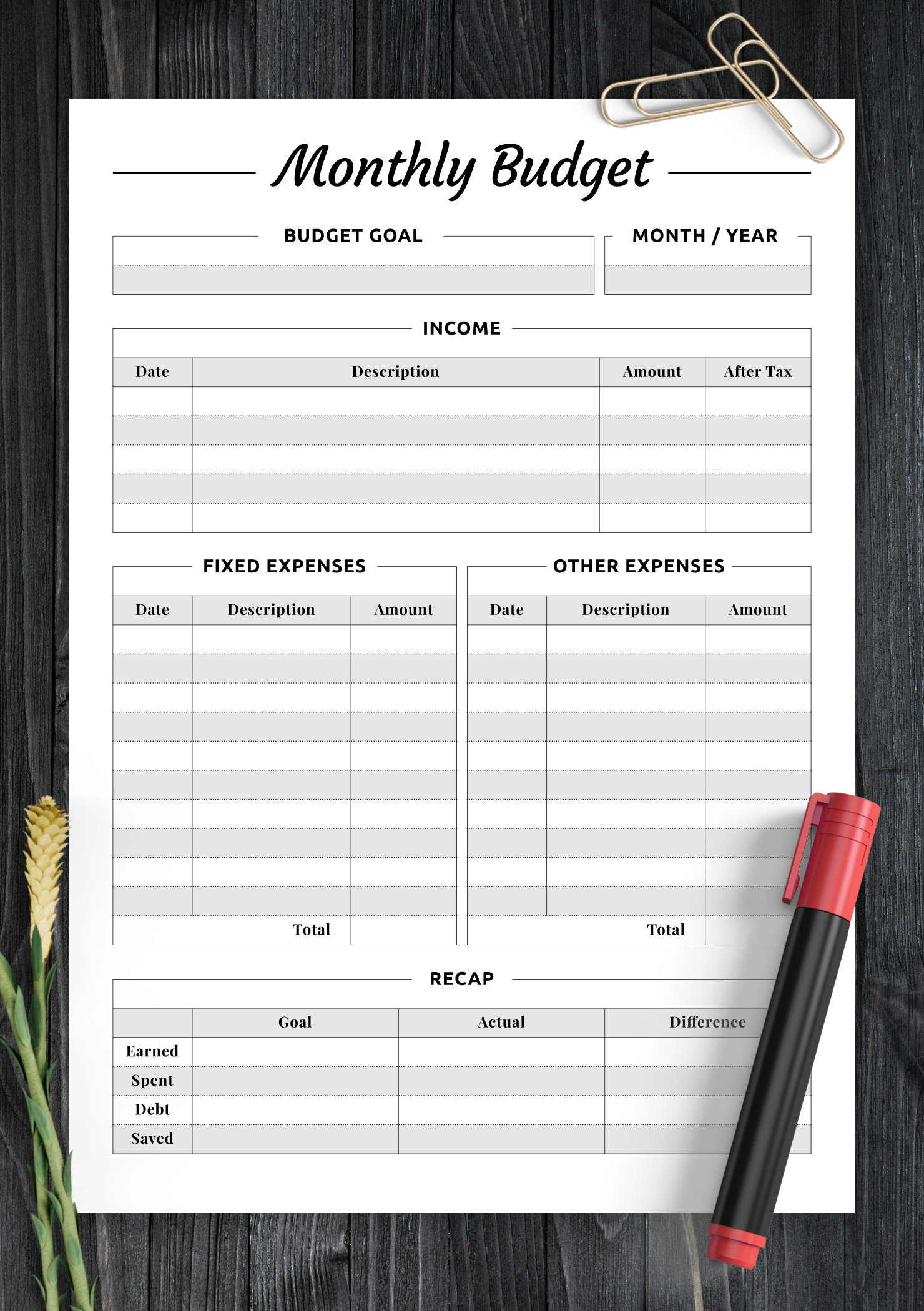 free budget worksheet template