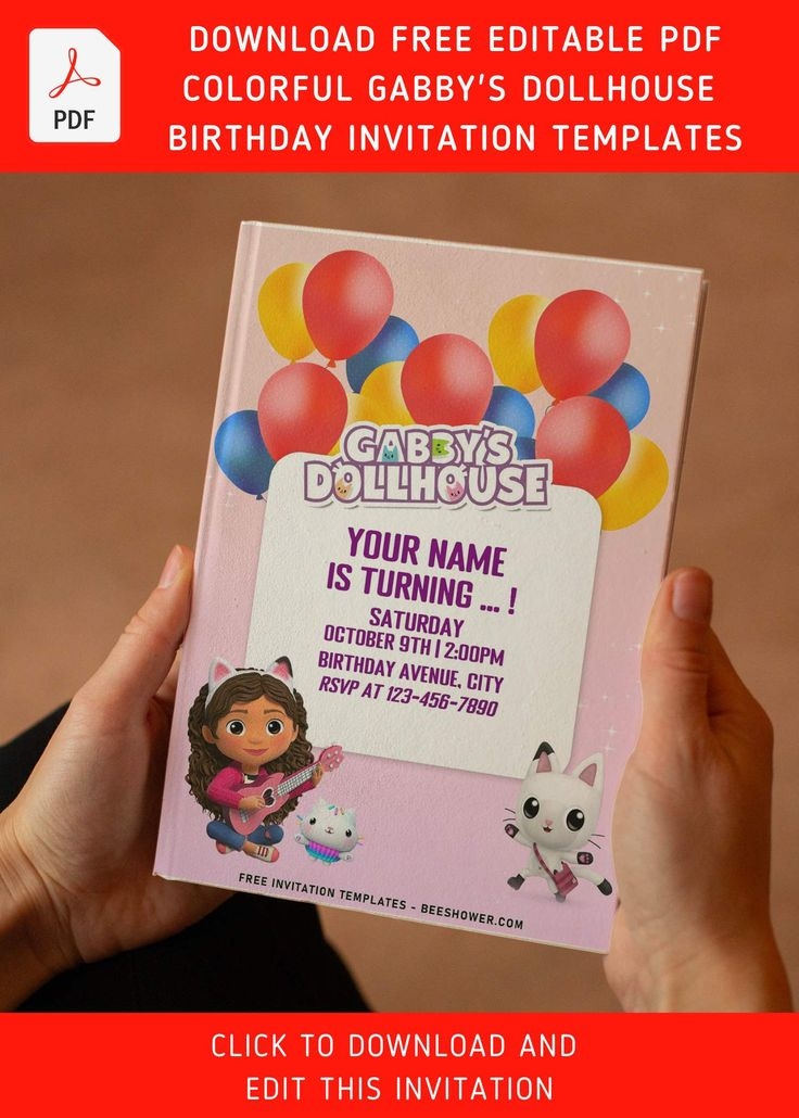  Free Editable PDF Cutie Gabby 39 s Dollhouse Birthday Invitation 