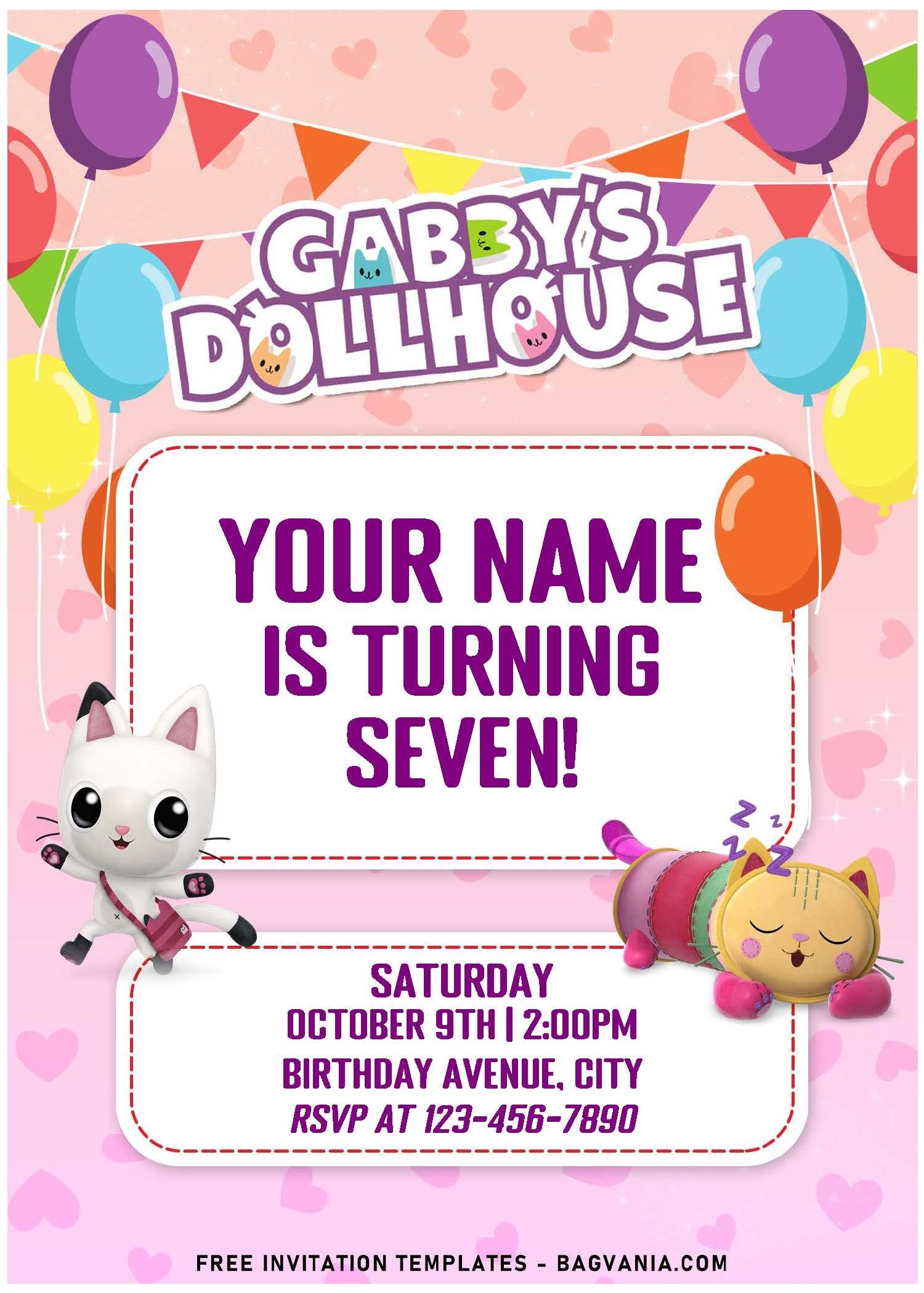 Free Editable PDF Purr fect Gabby 39 s Dollhouse Birthday Invitation