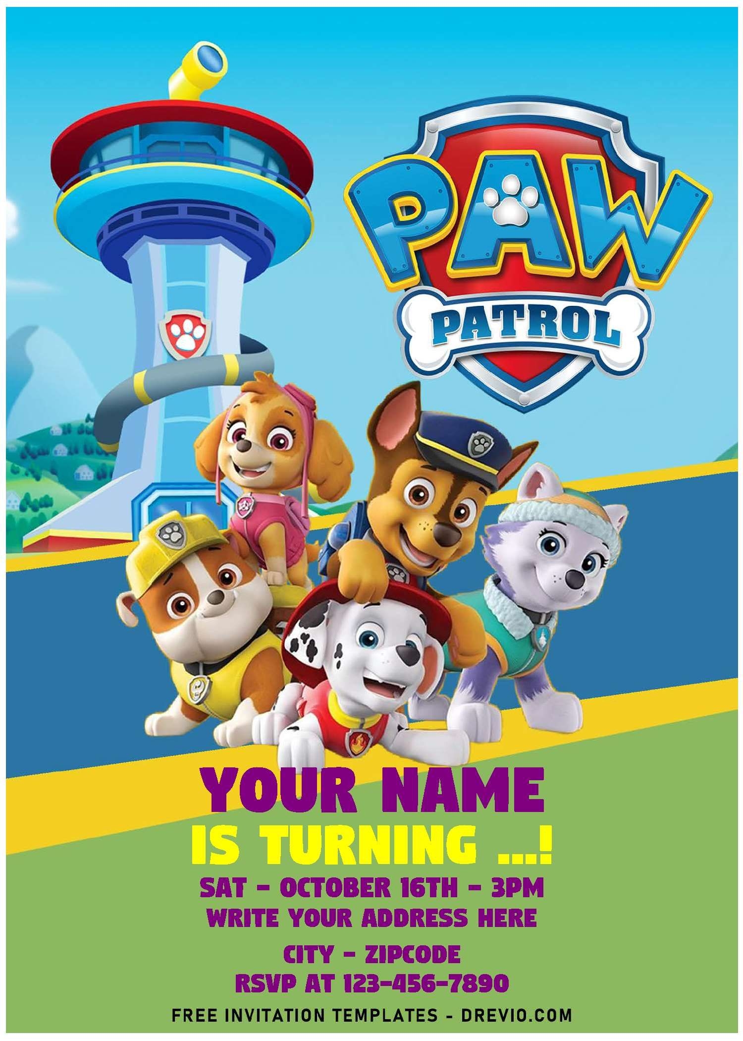 paw patrol invite template