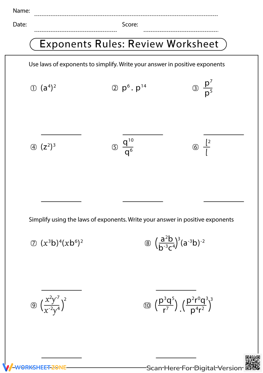 Free Exponents Worksheets Worksheets Library