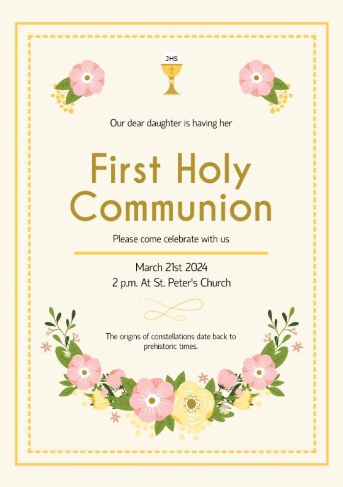 Free First Holy Communion Invitations Templates Wepik