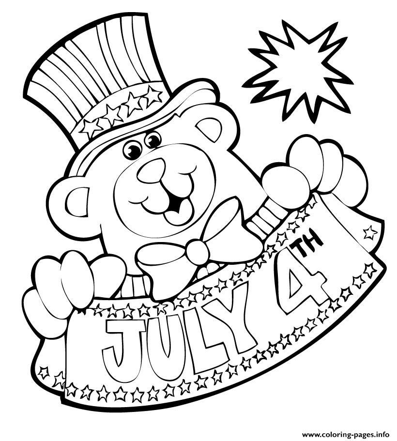 Free Fourth Of July Teddy Bear Coloring Page Printable